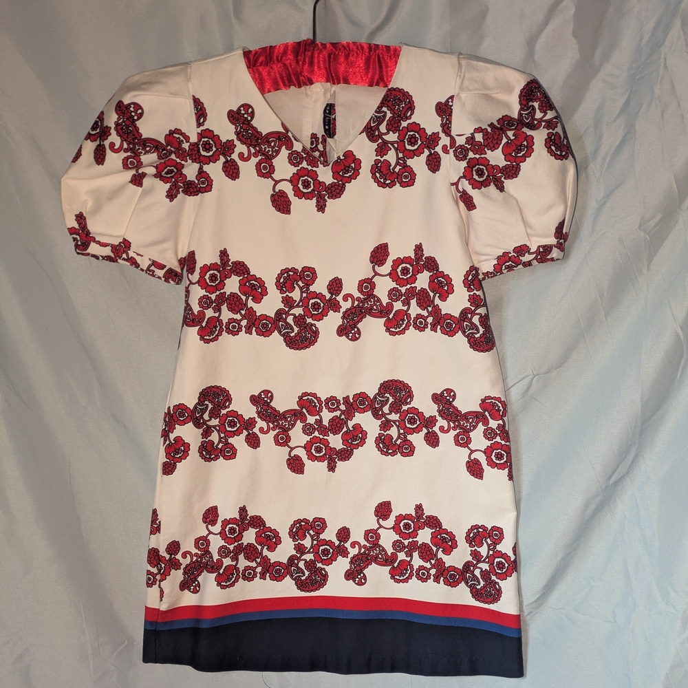 Janie And Jack Girls Puff Sleeve Dress with Red Floral Embroidery